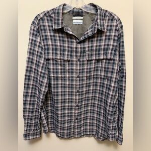 Columbia Men's Casual Plaid Shirt - Navy and Pink